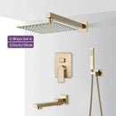 GobekUsa Brushed Gold Shower Faucet Set 2/3 Way Rainfall Bathtub Mixer Wall Mounted Box