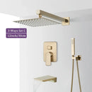 GobekUsa Brushed Gold Shower Faucet Set 2/3 Way Rainfall Bathtub Mixer Wall Mounted Box