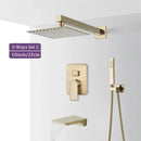 GobekUsa Brushed Gold Shower Faucet Set 2/3 Way Rainfall Bathtub Mixer Wall Mounted Box