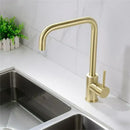GobekUsa Brushed Gold Stainless Steel Kitchen Faucet 360 Rotate Deck Mount Sink Mixer Taps