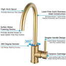 GobekUsa Brushed Gold Stainless Steel Kitchen Faucet 360 Rotate Deck Mount Sink Mixer Taps