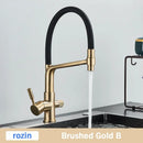GobekUsa Brushed Gold Swivel Kitchen Faucet with Purification Function