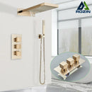 GobekUsa Brushed Gold Thermostatic Shower Faucet Set with Concealed Mixer Tap