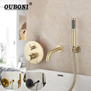 GobekUsa Brush Gold Bathroom Shower Tub Faucet Wall Mount Golden Plated Mixer Tap