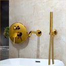 GobekUsa Brush Gold Bathroom Shower Tub Faucet Wall Mount Golden Plated Mixer Tap