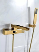GobekUsa Brushed Gold Wall Mounted Waterfall Bathtub Shower Set Mixer Tap