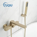 GobekUsa Brushed Gold Wall Mounted Waterfall Bathtub Shower Set Mixer Tap
