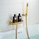 GobekUsa Brushed Gold Tub Shower Faucet Set with Waterfall Handheld Mixer