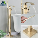 GobekUsa Brushed Gold Tub Shower Faucet Floor Mounted Waterfall Mixer Tap
