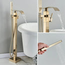 GobekUsa Brushed Gold Tub Shower Faucet Floor Mounted Waterfall Mixer Tap