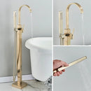 GobekUsa Brushed Gold Tub Shower Faucet Floor Mounted Waterfall Mixer Tap