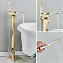 GobekUsa Brushed Gold Tub Shower Faucet Floor Mounted Waterfall Mixer Tap