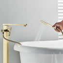 GobekUsa Brushed Gold Tub Shower Faucet Floor Mounted Waterfall Mixer Tap