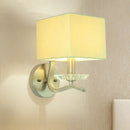 GobekUsa Modern Cube Bedside Wall Lamp - Fabric Single Light Sconce in Grey/Black with Crystal Accent