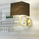 GobekUsa Modern Cube Bedside Wall Lamp - Fabric Single Light Sconce in Grey/Black with Crystal Accent