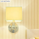GobekUsa Modern Cube Bedside Wall Lamp - Fabric Single Light Sconce in Grey/Black with Crystal Accent