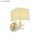 GobekUsa Modern Cube Bedside Wall Lamp - Fabric Single Light Sconce in Grey/Black with Crystal Accent