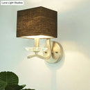 GobekUsa Modern Cube Bedside Wall Lamp - Fabric Single Light Sconce in Grey/Black with Crystal Accent