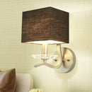 GobekUsa Modern Cube Bedside Wall Lamp - Fabric Single Light Sconce in Grey/Black with Crystal Accent