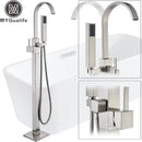 GobekUsa Freestanding Tub Faucet with Handshower: Brushed Nickel Floor Mounted Mixer Tap