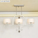 GobekUsa Traditional Drum Fabric Island Pendant Light in Gold - 3 Lights Hanging Lamp for Living Room