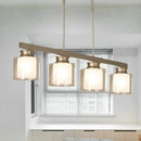 GobekUsa Traditional Gold Island Hanging Lamp with Clear Glass Shade, Ideal for Dining Rooms - 3/4 Lights