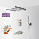 GobekUsa Brushed Nickel Rainfall Shower Faucet Set Wall Mounted Control Valve