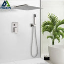 GobekUsa Brushed Nickel Rainfall Shower Faucet Set with Tub Spout - 16" Head