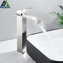 GobekUsa Brushed Nickel Single Lever Waterfall Basin Faucet - Deck Mounted Brass Mixer