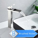 GobekUsa Brushed Nickel Single Lever Waterfall Basin Faucet - Deck Mounted Brass Mixer