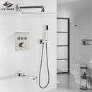GobekUsa Brushed Nickel Thermostatic Shower Faucet Set for Wall Mount Bathroom with Rainfall Shower Head