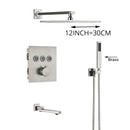 GobekUsa Brushed Nickel Thermostatic Shower Faucet Set for Wall Mount Bathroom with Rainfall Shower Head