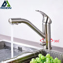 GobekUsa Brushed Nickel Kitchen Sink Faucet with Water Purification: 360° Rotation Deck Mounted Mixer Tap