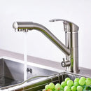 GobekUsa Brushed Nickel Kitchen Sink Faucet with Water Purification: 360° Rotation Deck Mounted Mixer Tap