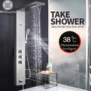 GobekUsa Brushed Nickel Thermostatic Waterfall Rain Shower Panel with 3 Handles