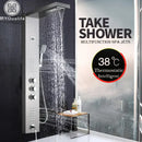 GobekUsa Brushed Nickel Thermostatic Waterfall Rain Shower Panel with 3 Handles