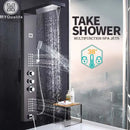 GobekUsa Brushed Nickel Thermostatic Waterfall Rain Shower Panel with 3 Handles