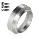Modern brushed stainless steel espresso dosing ring kitchen tool by Decorbites
