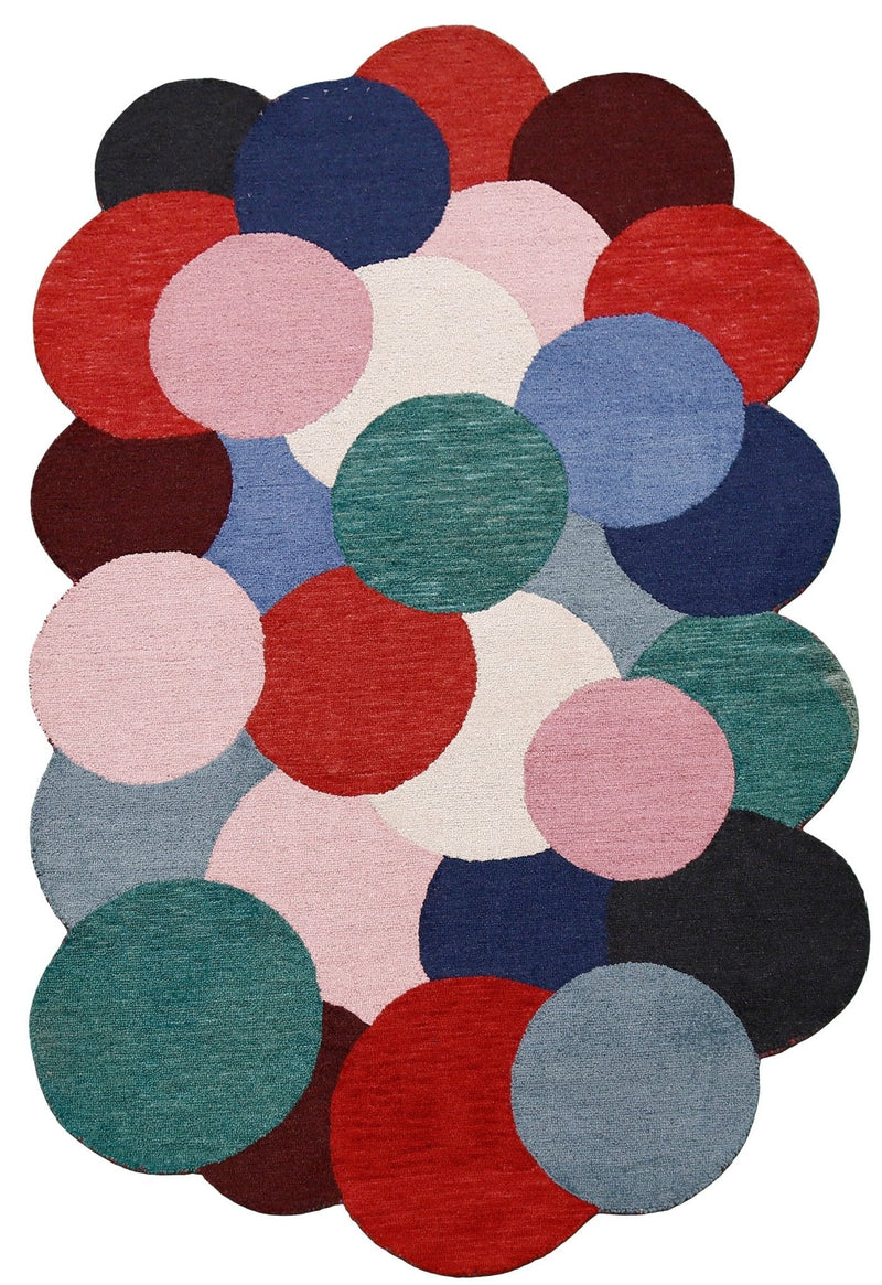 Wool Area Rug Multicolor Modern Bubbles Design - Hand Tufted 5x8