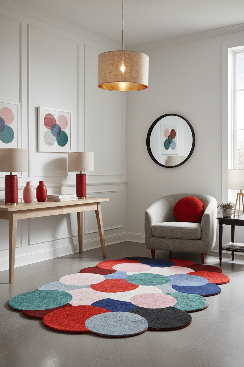 Wool Area Rug Multicolor Modern Bubbles Design - Hand Tufted 5x8, photo 2 of 8