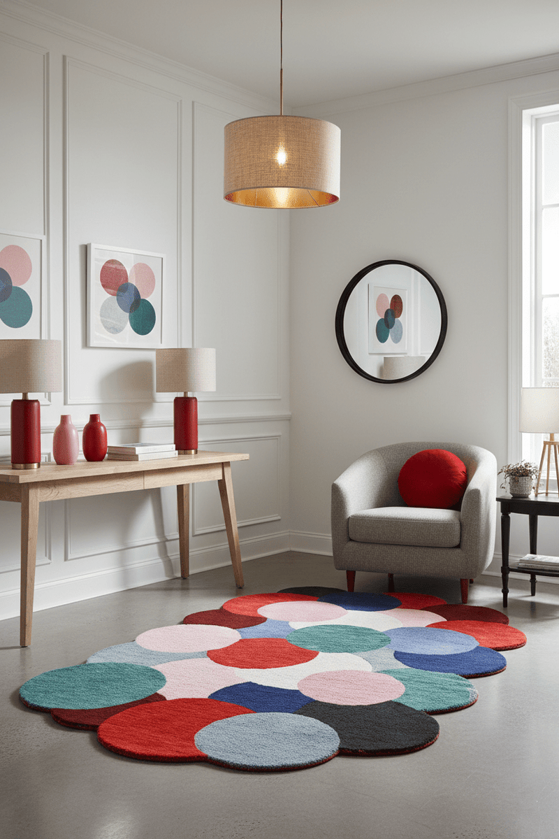 Wool Area Rug Multicolor Modern Bubbles Design - Hand Tufted 5x8, photo 2 of 8