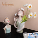 GobekUsa Butterfly Girl Resin Sculpture Vase Modern Home Decor Statues