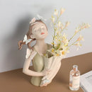 GobekUsa Butterfly Girl Resin Sculpture Vase Modern Home Decor Statues