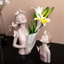 GobekUsa Butterfly Girl Resin Sculpture Vase Modern Home Decor Statues