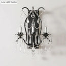 GobekUsa Modern Candelabra Wall Sconce with Crystal Drop - Black/Brass Finish, 3 Lights