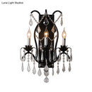 GobekUsa Modern Candelabra Wall Sconce with Crystal Drop - Black/Brass Finish, 3 Lights