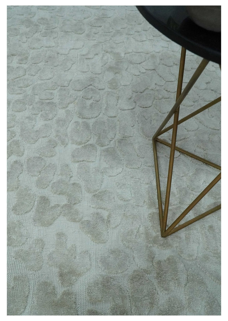 Modern Carved Texture Leopard Design Silver 10x14 Ecose Area Rug