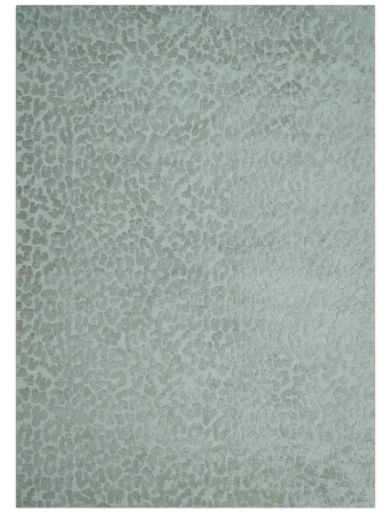 Modern Carved Texture Leopard Design Silver 10x14 Ecose Area Rug