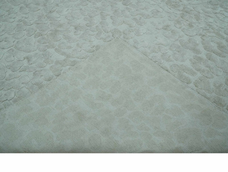 Modern Carved Texture Leopard Design Silver 10x14 Ecose Area Rug