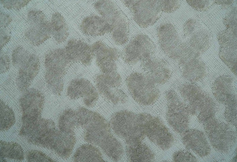 Modern Carved Texture Leopard Design Silver 10x14 Ecose Area Rug